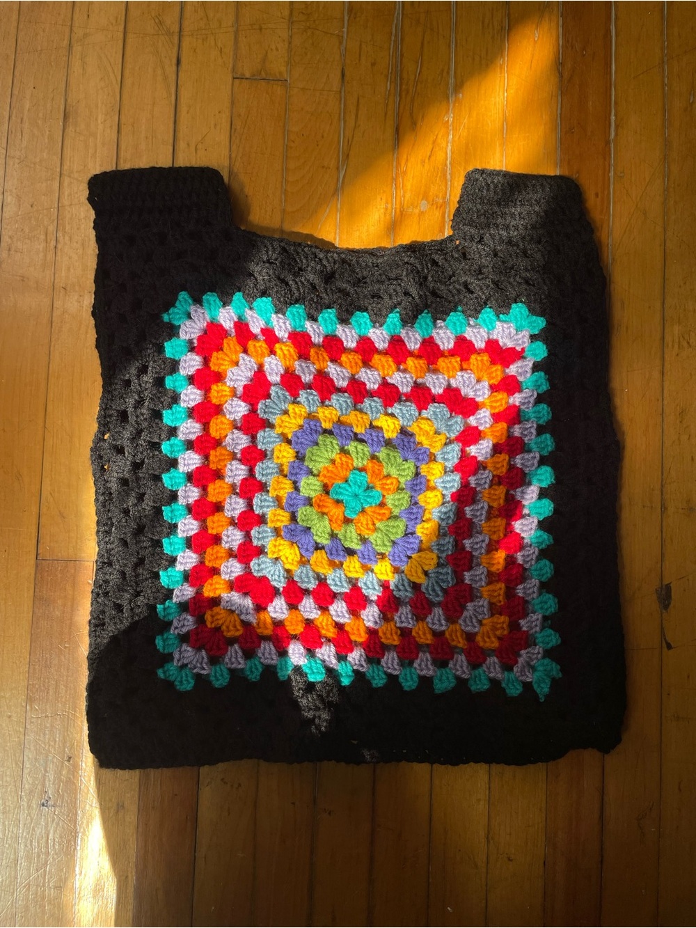 Vintage Handmade Crochet Granny Square Vest